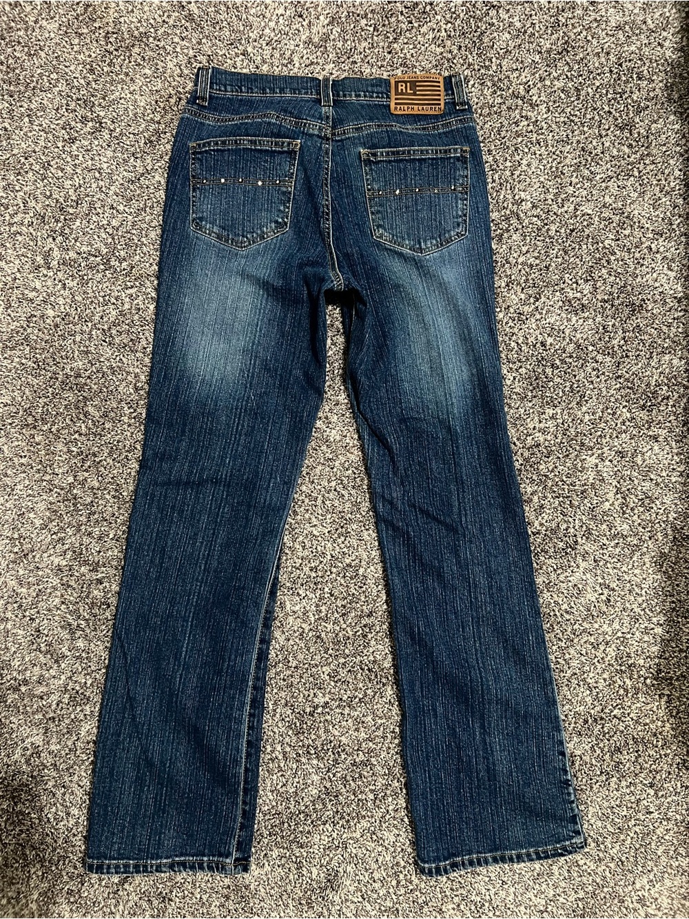 Ralph Lauren Women’s Medium/Dark Blue Bootcut Jeans With Studs & Rhinestones